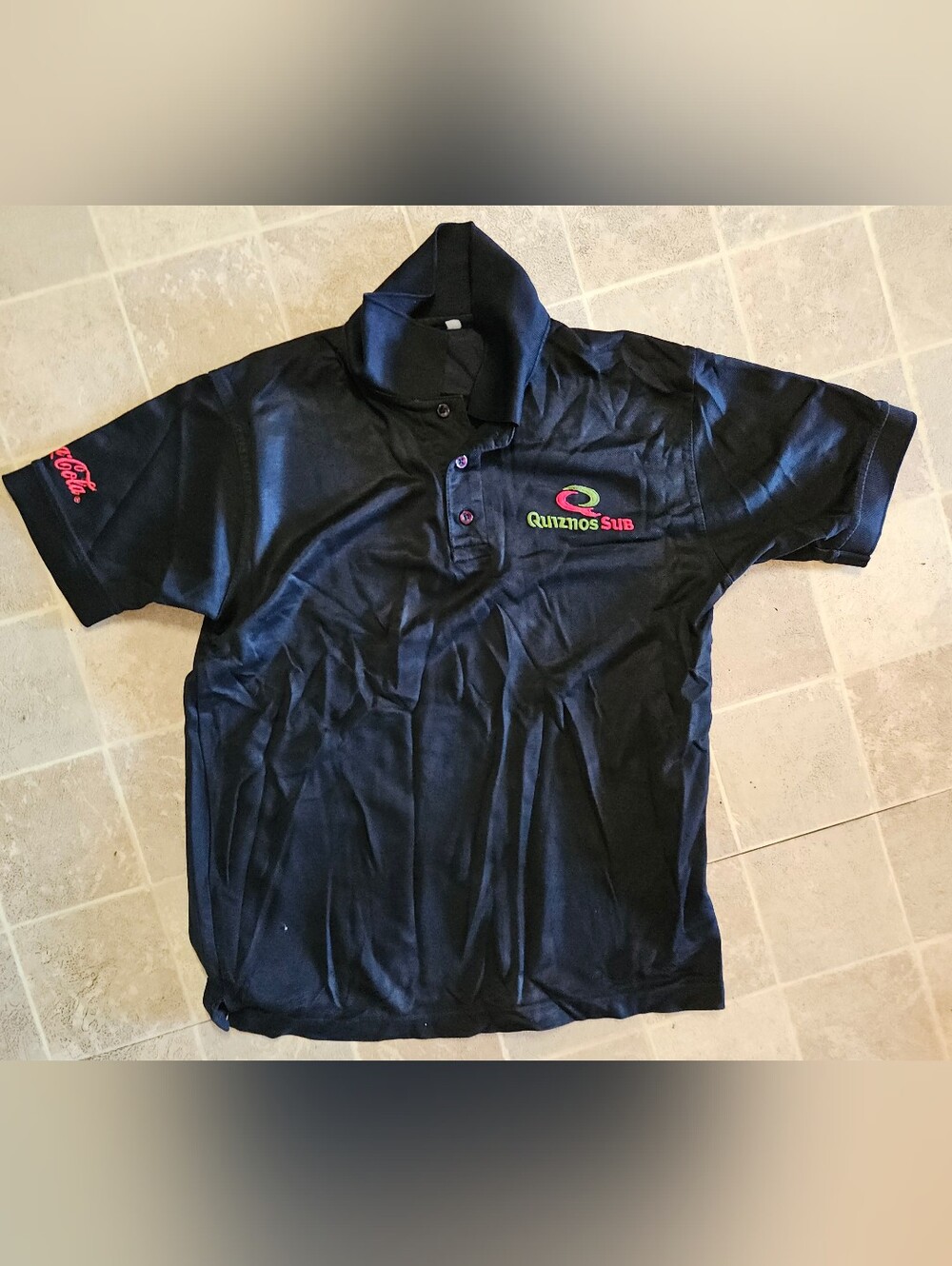 Quiznos Sub T-Shirt Polo Mens Size L Employee Uniform Coca-Cola Logo
